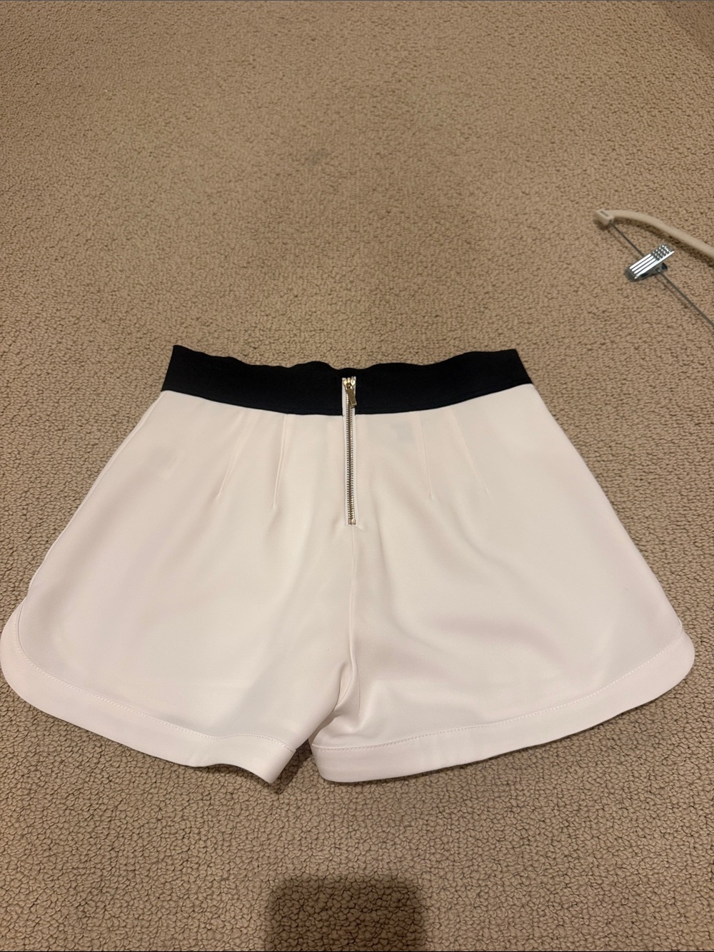 Women's High-Waist Cream Shorts with Black Waistband